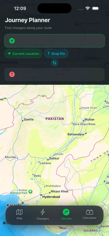 ChargePK app — journey planner